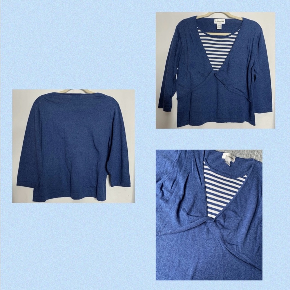 3/$20 C.D. Petites Women's Size Large Striped Twist Front Cotton Sweater